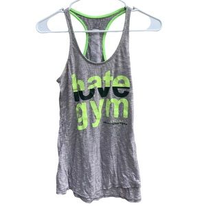 EVCR women’s workout ‘HATE LOVE GYM’ gray Racerback S tank top